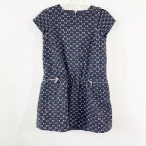 Tartine et Chocolat Navy Blue Gold Metallic Tweed Dress Size 6 with Pockets